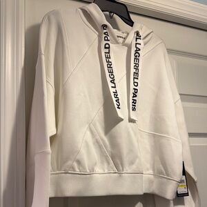 Karl Lagerfeld Paris White Scuba Hoodie Size Medium  NWT Beautiful and Soft